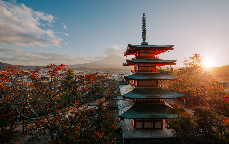 Chureito Pagoda at Fuji Mountain. Beautiful Japanese Landmarks a